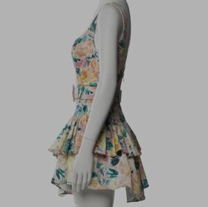 For Love And Lemons Floral Sleeveless Dress with Belt Flattering Summer